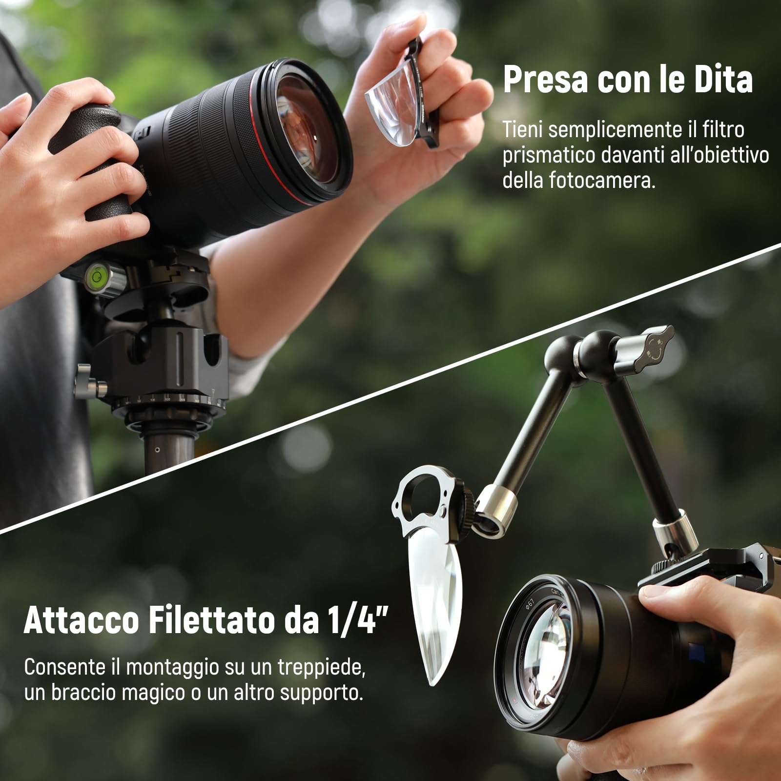 NEEWER 79mm Filtro Effetto Diottrico Diviso Filtro Prisma a Mezza Cupola con Maniglia, Foro per Vite 1/4" per Broccio Magico Mini Treppiede, Vetro Ottico BK9 Semicircolare per Sfocatura in Primo Piano