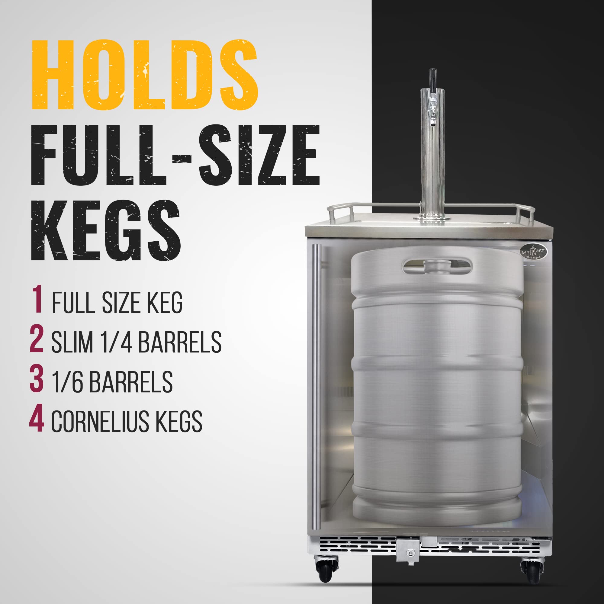 Beer Meister - Beer Kegerator Premium Series, Draft Beer Dispenser For Home Bar, Beer, Wine, & Bar Soda Dispenser System, Single Tower w/Stainless Door, 24.88 x 23.88 x 39.25 inches on Fridge.com