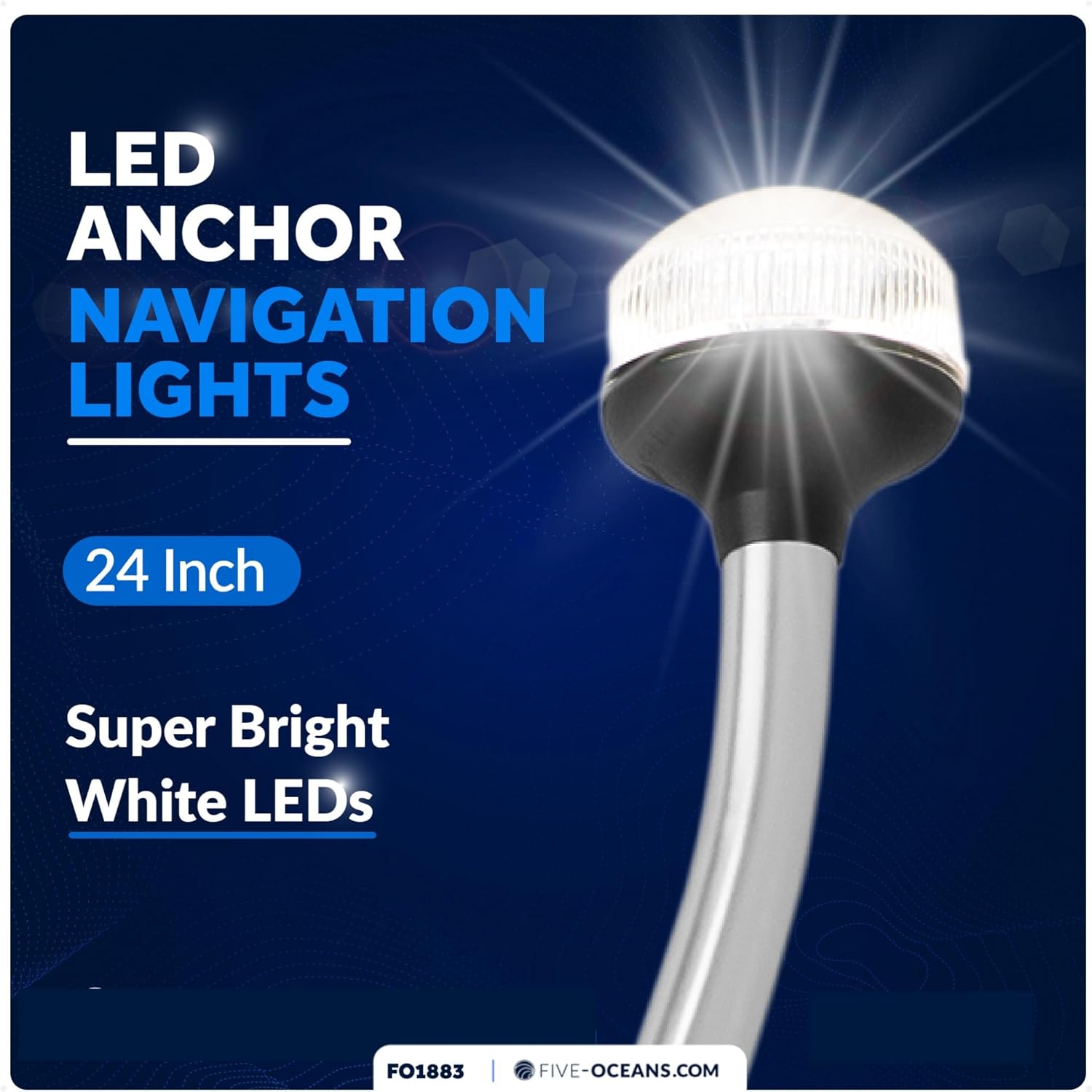 Five Oceans 24-Inch Anchor Light, 2NM USCG Approved, 12V DC, Stern Light with Removable Pole, Fixed LED Plug-in Mount for Pontoon, Fishing & Bass Boats - FO1883