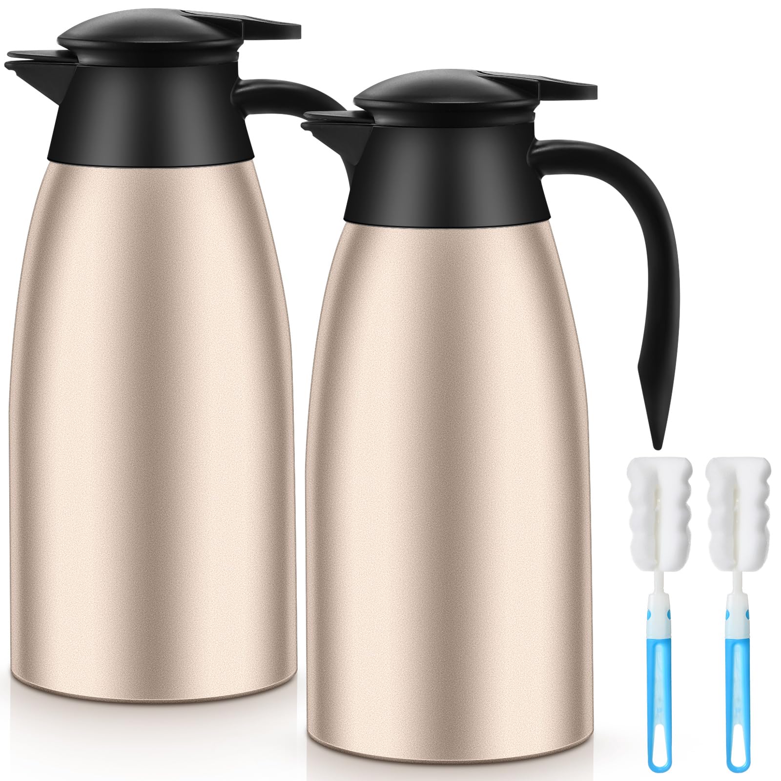 Uiifan 2 Pcs 68oz Thermal Coffee Carafe Insulated Stainless Steel Thermal Coffee Carafe Double Walled Vacuum Flask Carafes with Brushes for Keeping