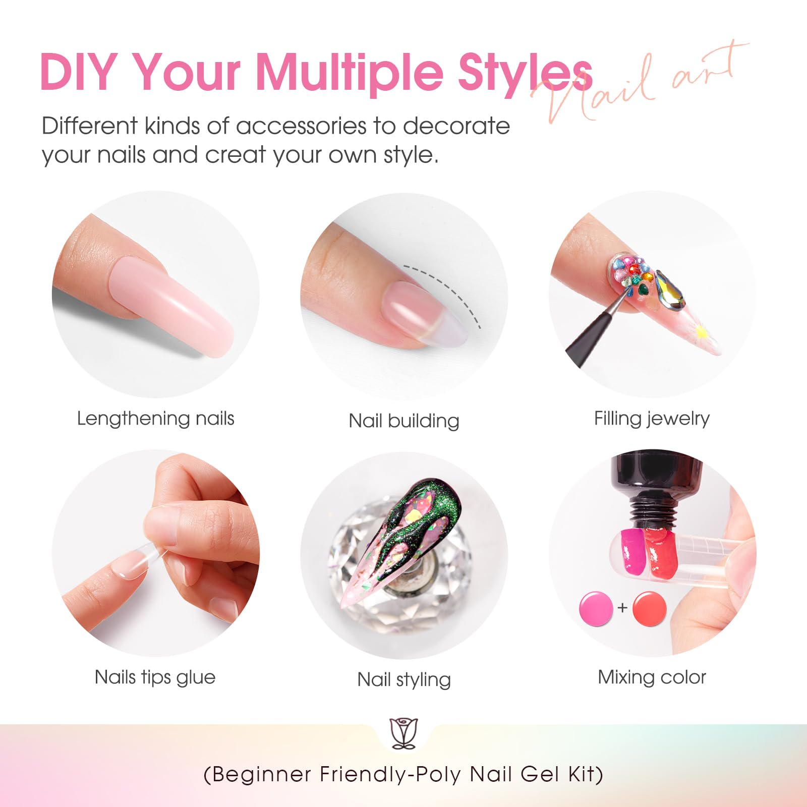 ROSALIND Acrygel Kit Complet, Gel pour Extension d’Ongle 16 Couleurs 10 ml Avec Lampe UV, Base & Top Coat et Outils de Manucure, Gel Construction Ongle UV Set de démarrage pour DIY Nail Art
