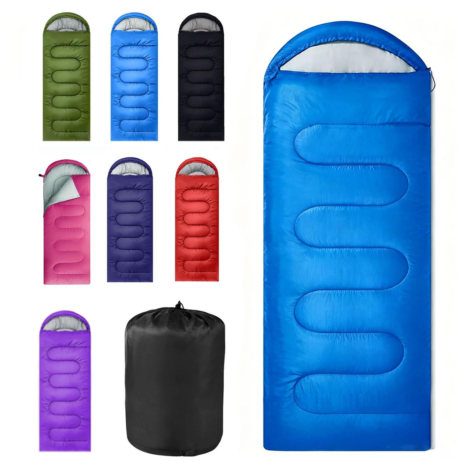 Sleeping Bag for Camping, for 3 Seasons, Comfortable Adult Blanket, Small Packed Size, Ultralight Carry Bag, Soft, Thick and Warm, for Outdoor Camping, Travel, Hiking (Blue)