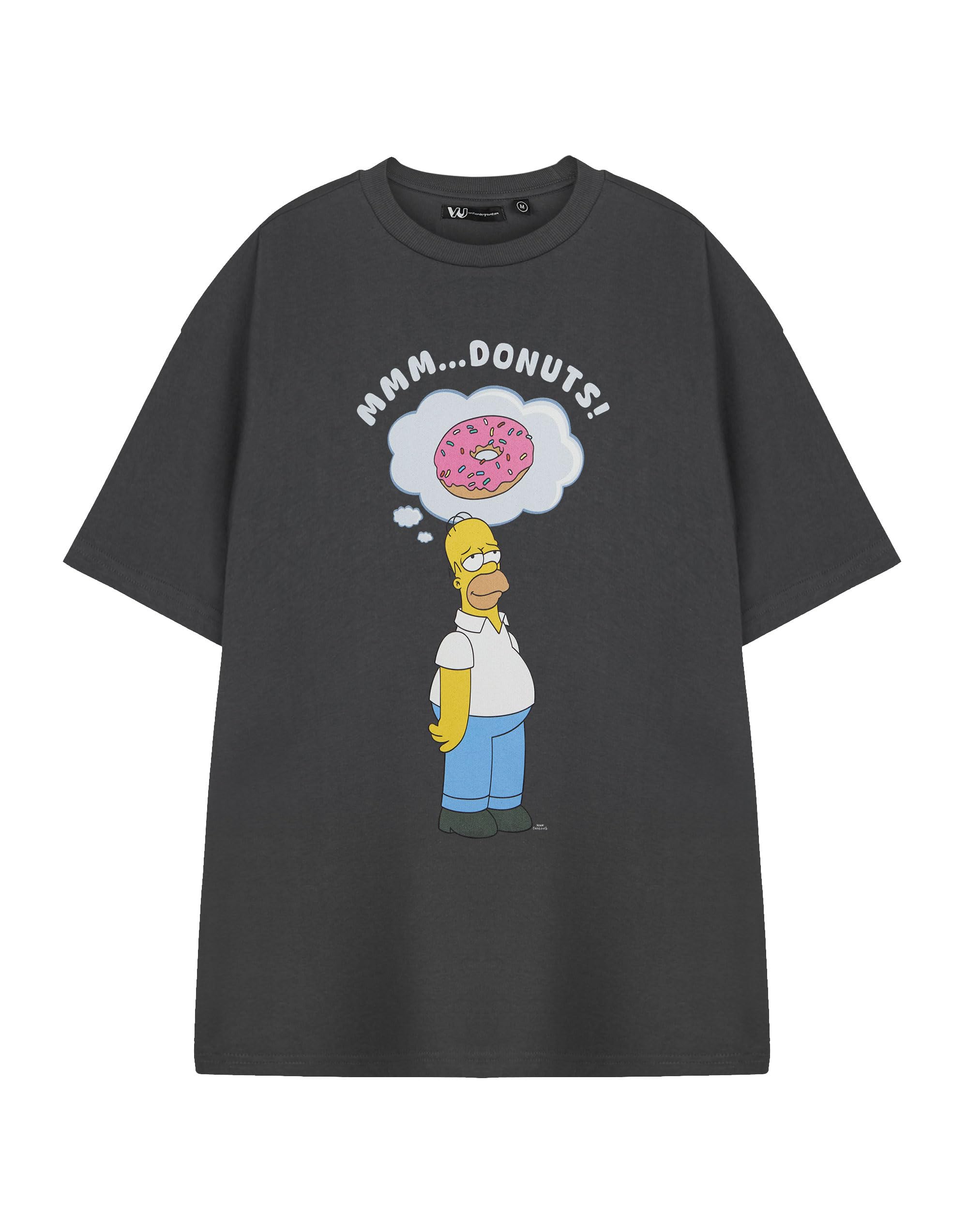 Vanilla Underground The Simpsons Mens Grey Graphic Tee | Homer Simpson Donuts Short Sleeve T-Shirt | Cartoon Casual Wear Top | Black Homer Simpson T-Shirt by The Simpsons
