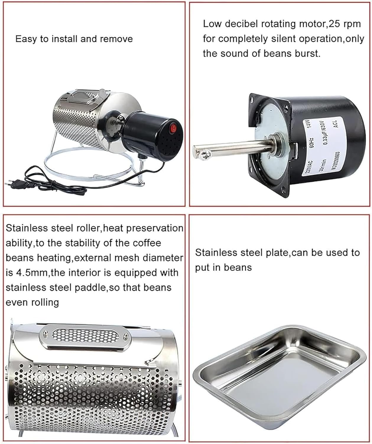 Electric Coffee Bean Roaster Machine,250g Stainless Steel Roasting Machine,Household Coffee Bean Roaster Roasting Machine for Coffee Lover