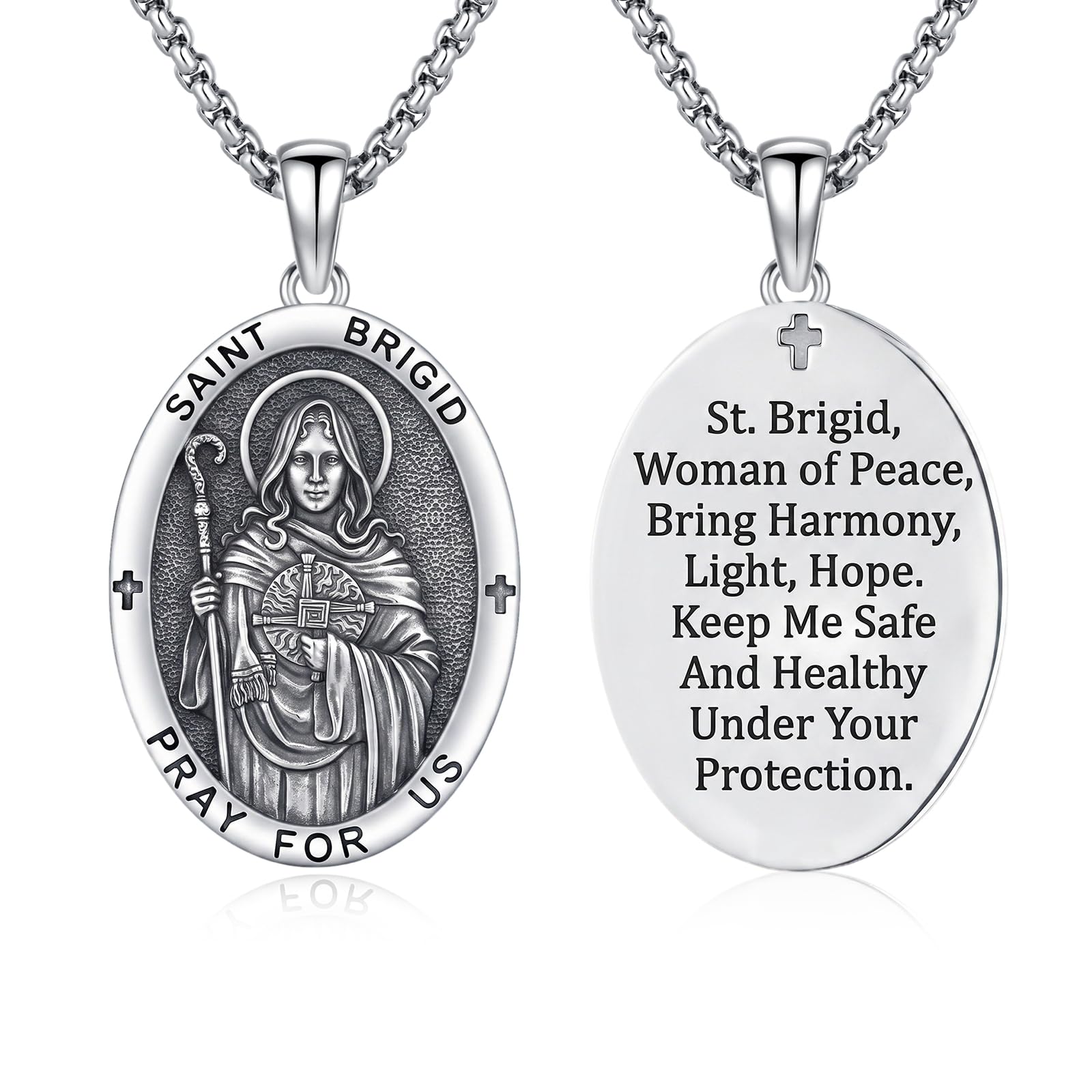 Silver/14K Gold Patron Saint Medal Amulet Necklace for Men Women