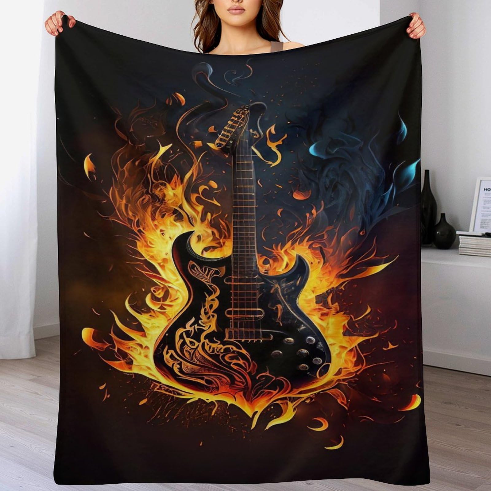 Couverture polaire guitares idée cadeau idéal pour musicien et lit