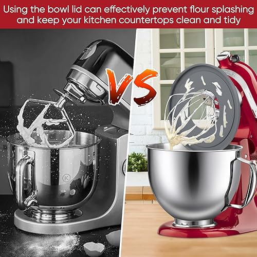 Miniatura 6 de Tazón mezclador de acero inoxidable de 5 cuartos de galón con tapa, compatible con Kitchenaid Artisan&Classic Series 4.5-5QT mezclador de cabeza