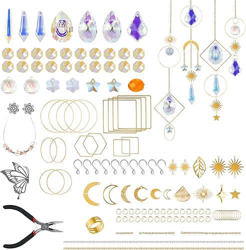 Juego de 224 piezas de atrapasoles de bricolaje, atrapasoles de luz colgante, manualidades de cristal con gancho, accesorios colgantes de prisma