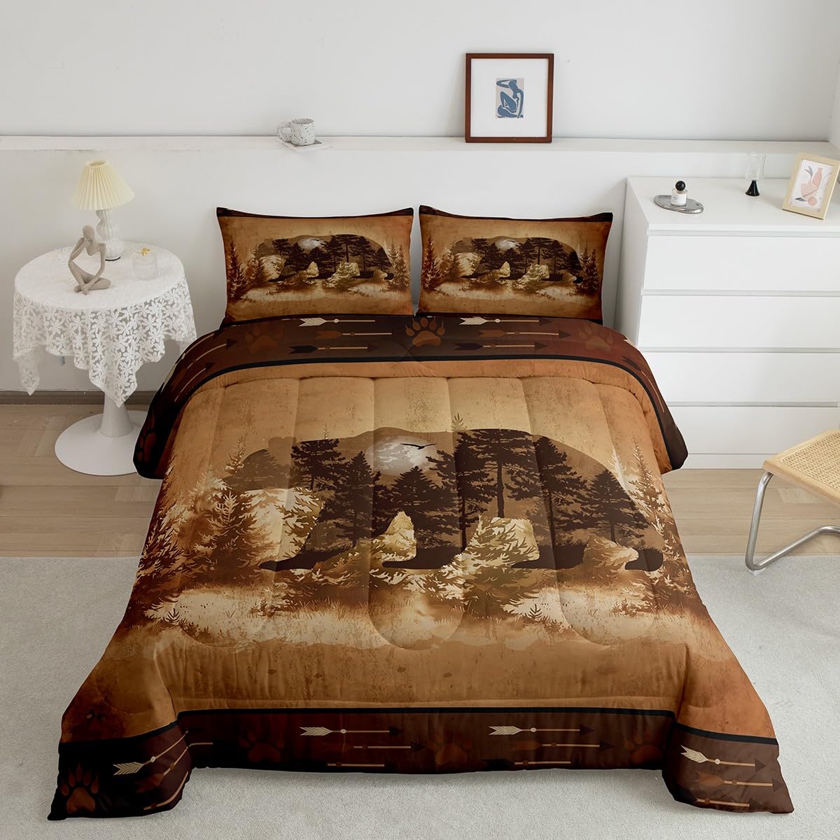 Feelyou Cabin Rustic Bear Bedding Set Twin Size Kids Wild Animal Farmhouse Comforter Cover for Boys Girls Teens Nature Wildlife Wooland Hunting Duvet