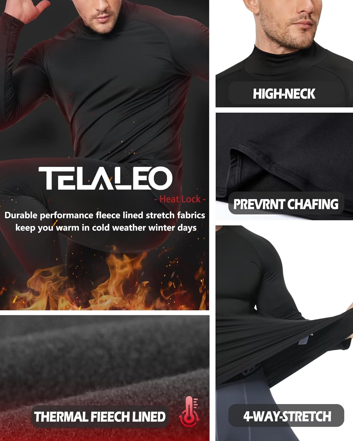 5 or 4 Pack Men's Thermal Compression Pants Fleece Lined Sports Tights Athletic Leggings Cold Weather Baselayer Winter Gear - Image 4