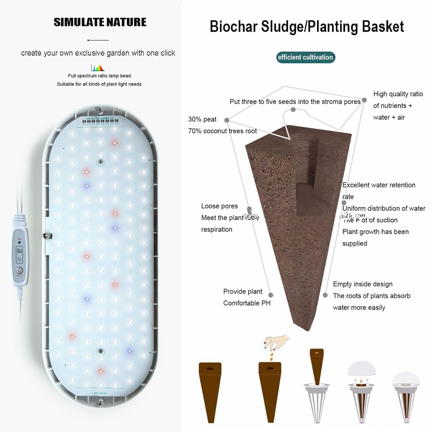 Sistema De Cultivo Hidropónico con Luz De Crecimiento Led Hierba Inteligente Jardín De Interior Kit De Jardín Kit De Germición De Plantas Temporizador Automático De hasta 13,4" De Altura Pa