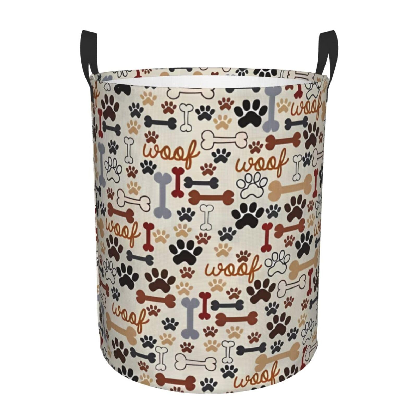 M Circular Hamper – Collapsible Bone and paw print Print Laundry Basket