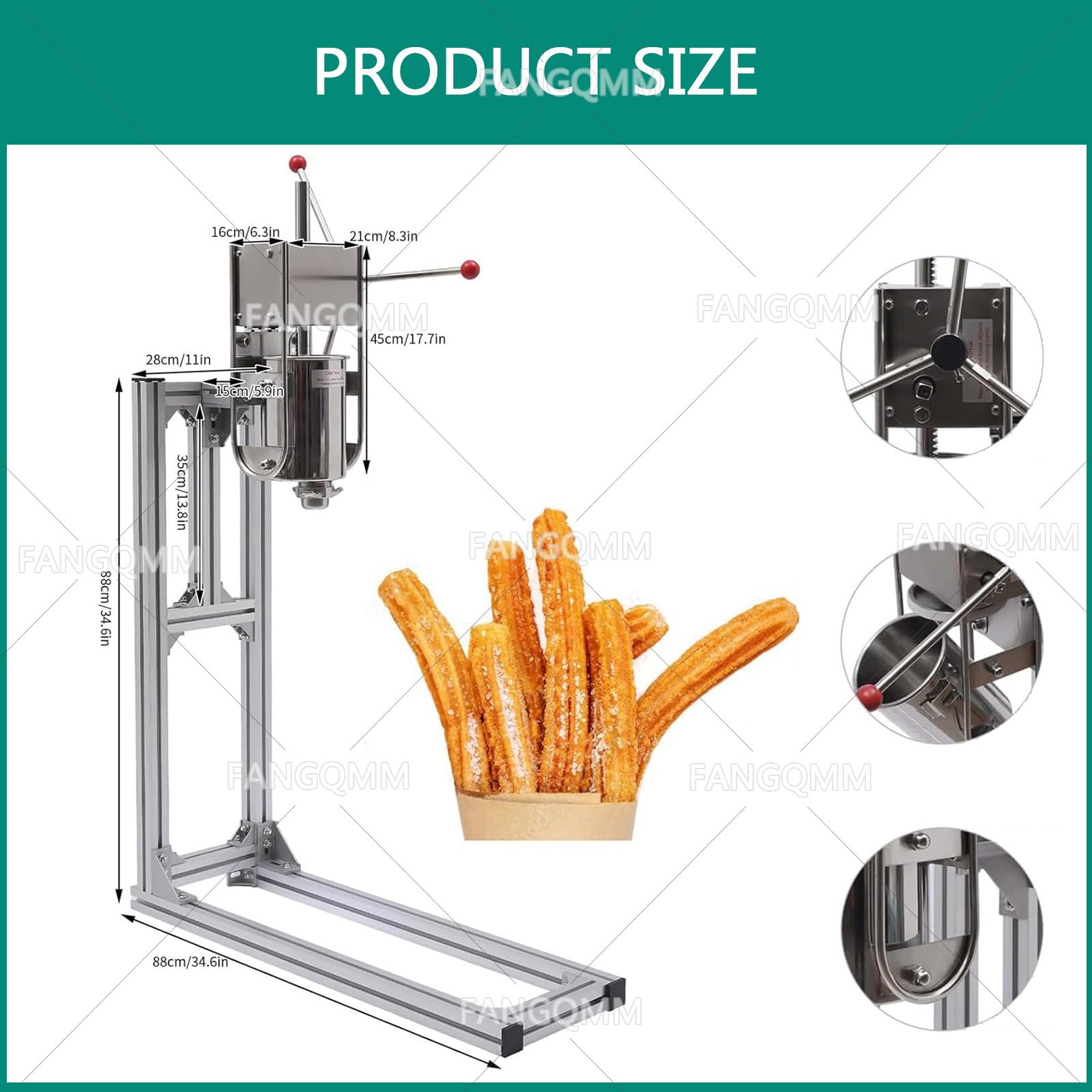machine à churros à beignets espagnole verticale de 3l 5l 7l avec 4 types de moules, machine à churro commerciale, machine à churros en acier inoxydable pour restaurants et boulangeries,7L
