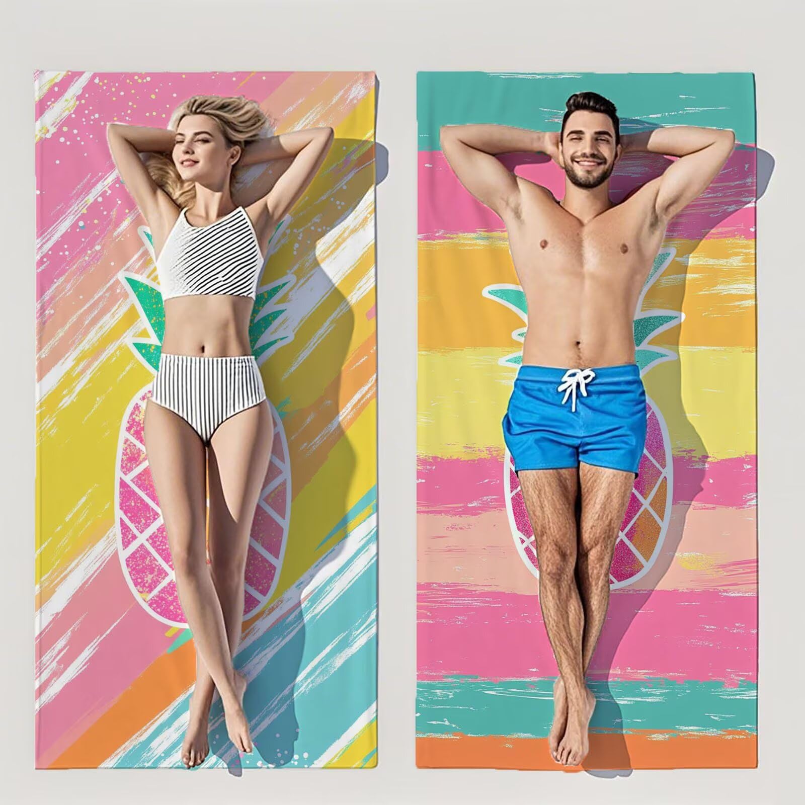 Ręczniki z mikrofibry, ananas, ręcznik plażowy, duży 100 x 180 cm, ręcznik sportowy, szybkoschnący, chłonny, ręcznik plażowy, mata plażowa, koc piknikowy na podróż, kemping, wakacje, basen M-787