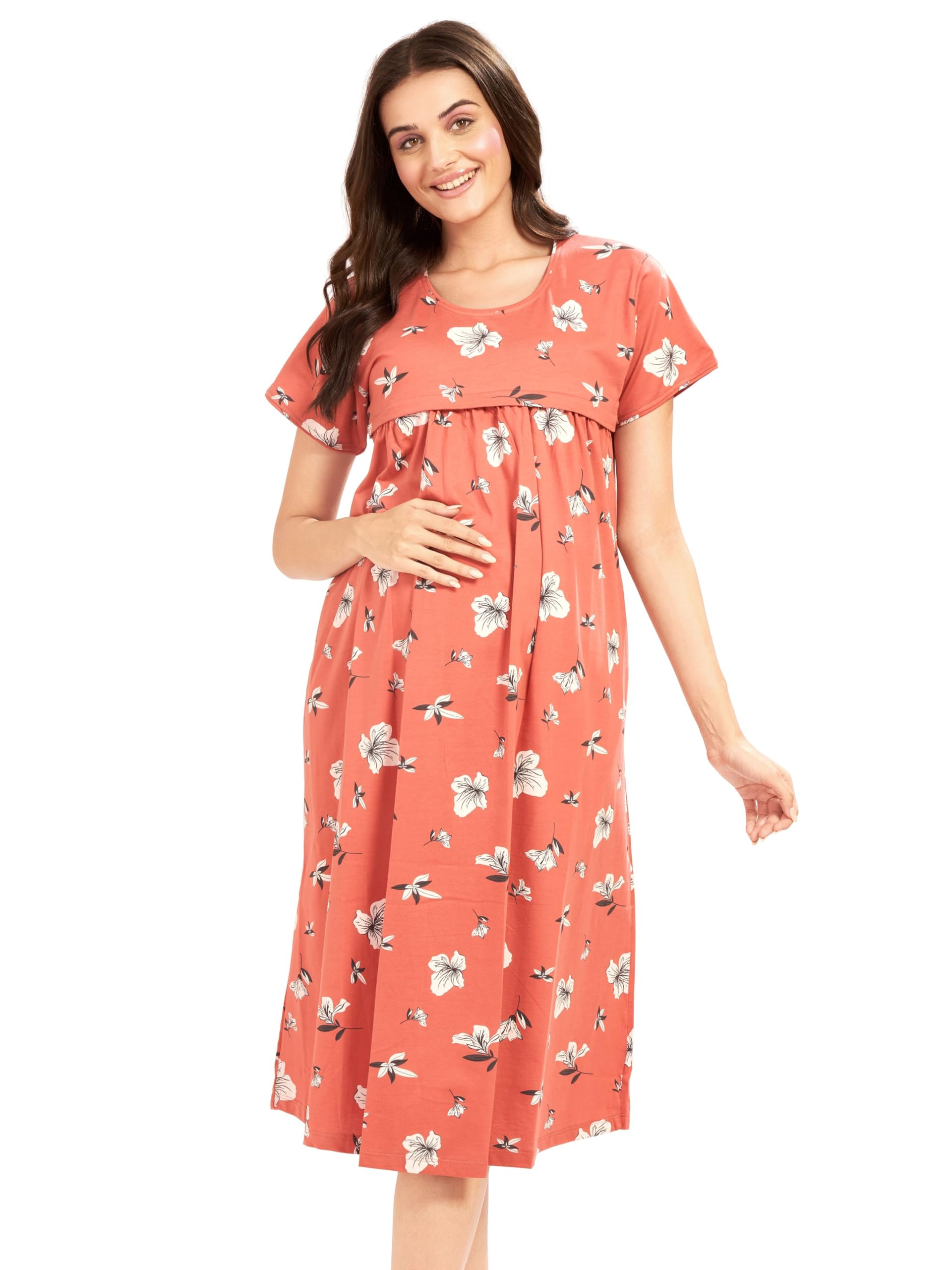 AV2 Women Cotton Calf Length Feeding Nighty