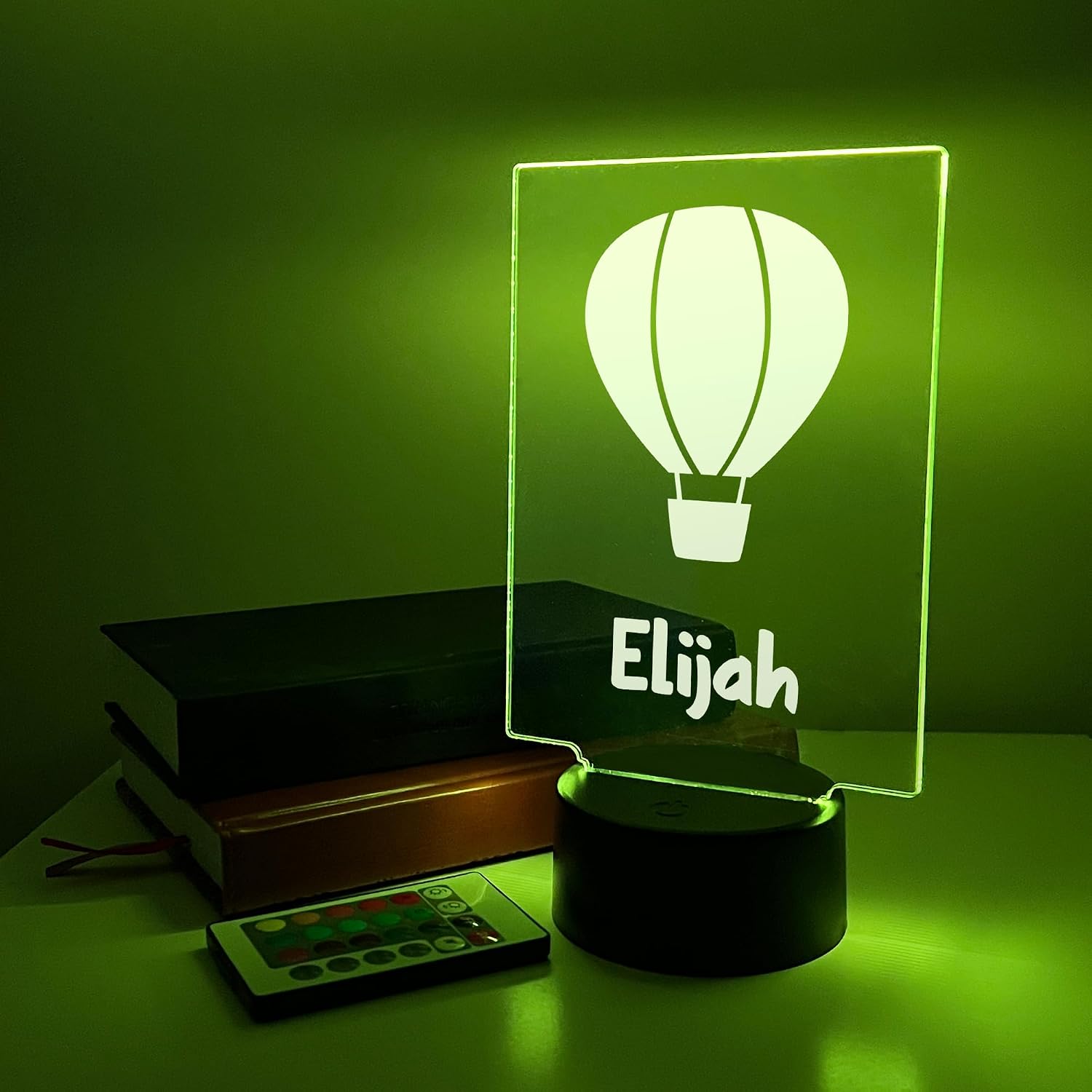 MIRROR MANIA Custom Personalized with Your Name On It LED Night Light Up Table Desk Stand Plaque Plate Gift for Him Her Boys Girls Kids Home Room Decor 16 Color Options & Remote (Hot Air Balloon)
