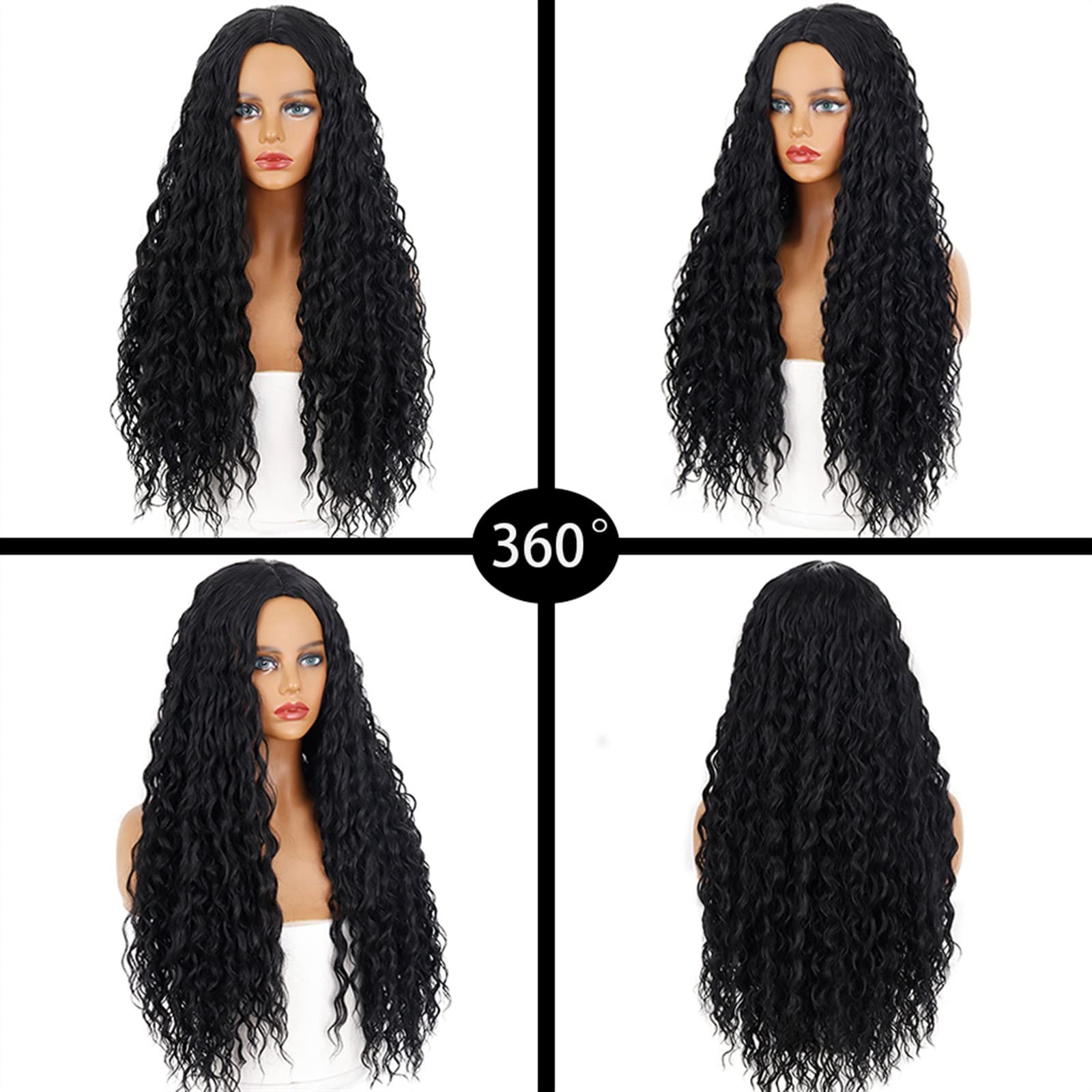 Peruki damskie długie afro kręcone peruki dla czarnych kobiet naturalne syntetyczne środkowa część 28" Żeles odporność na ciepło włókna peruki do codziennego użytku na co dzień impreza