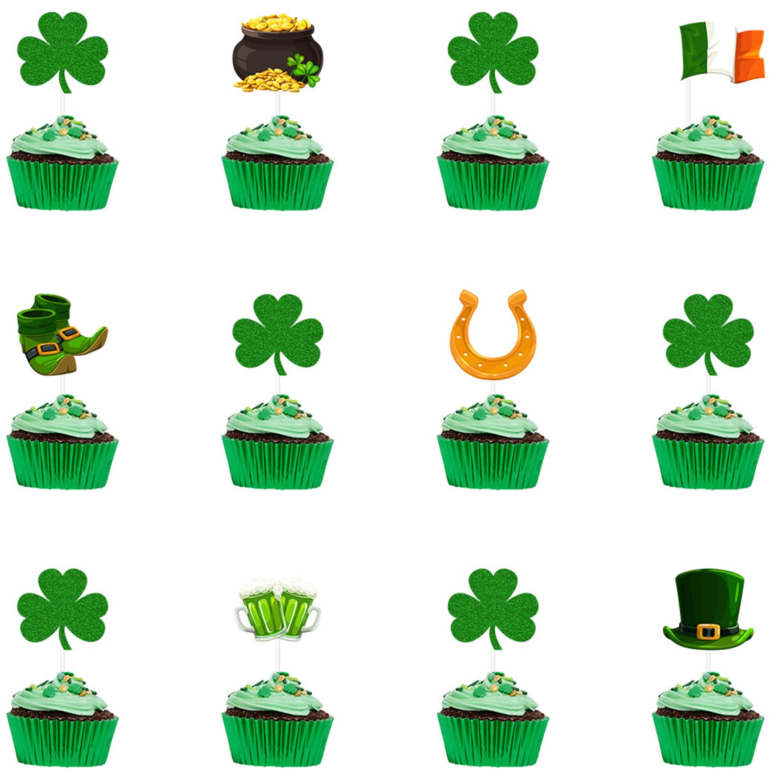 Decorazioni Cibo Festivo Blumomon - 24 Trifogli Glitter Per Cupcake E Torte  Decorazioni San Patrizio, image size:1600x1600