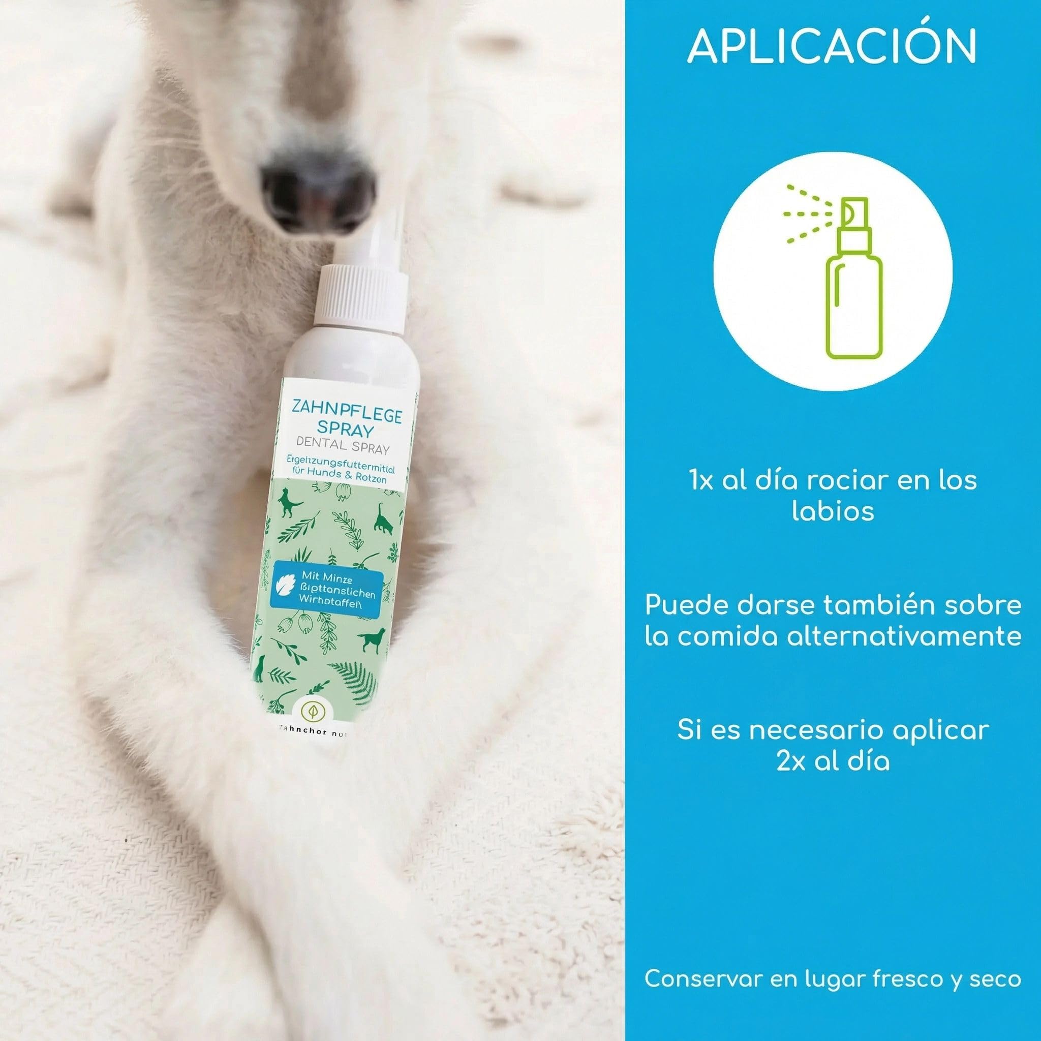 Removedor de sarro para perros y gatos – Spray dental natural para limpieza sin cepillo – Elimina sarro y reduce mal aliento – Aliento fresco con menta 150 ml