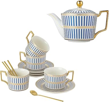 CwlwGO-European Style Bone China Cup and Saucer Set,Teapot24 OZ,Afternoon Tea Party....