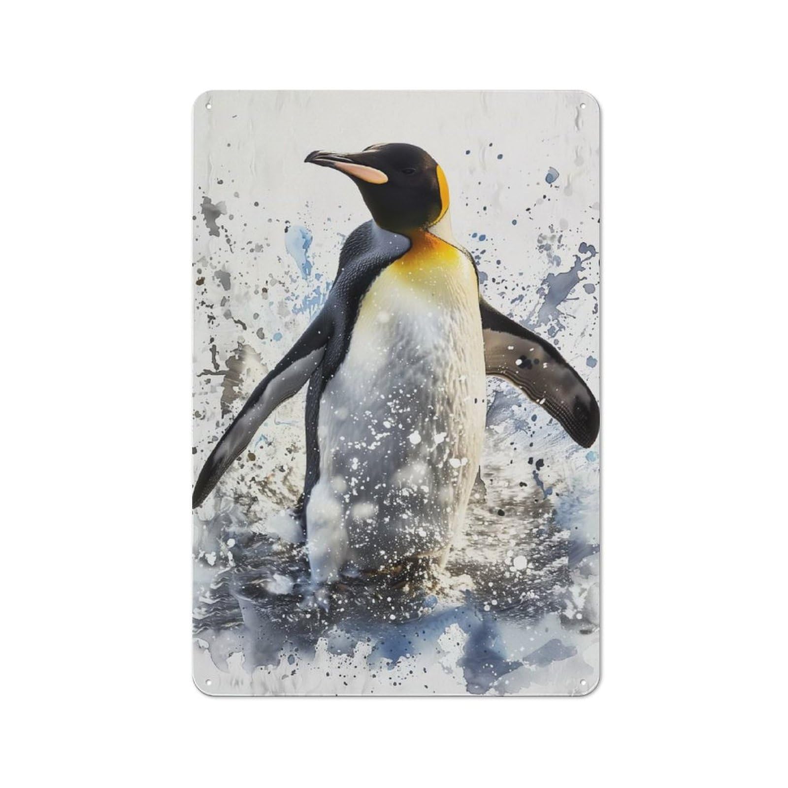 Tin Sign 30x20cm with Emperor Penguin Watercolor for Hallway Wall, Retro Decor, Suited to Hallway Decor Lovers