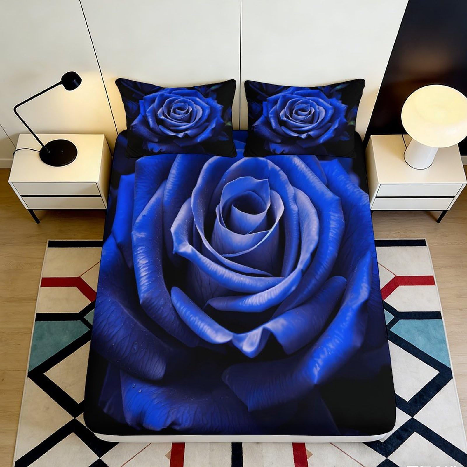 Jqzkxnhpbr Style-5 3D Printed Blue Rose Fitted Sheet Microfiber Bedroom Decor Artistic Floral Mattress Cover Adult Teen Dorm 90X200x25cm