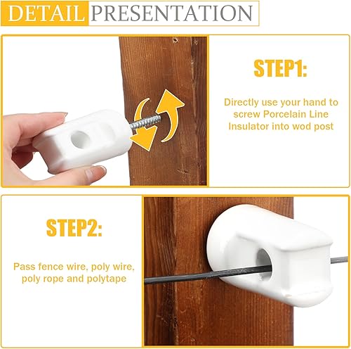 Miniatura 4 de Blulu Aislador eléctrico para cerca, aislador de tornillo de retardo de cerámica resistente, aislador de tornillo de retardo de porcelana para