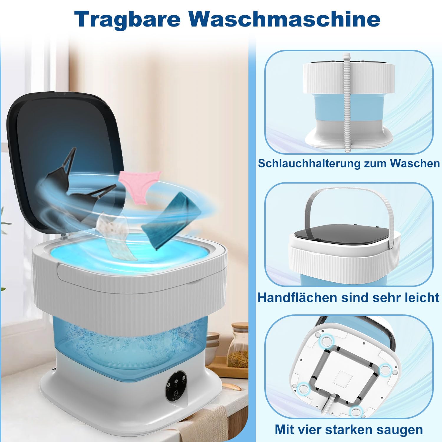Campingwasmachine, 14 l, 2 kg, mini-wasmachine met centrifuge, wasmachine, klein, dieptereiniging van ondergoed, babykleding, sokken, kleine