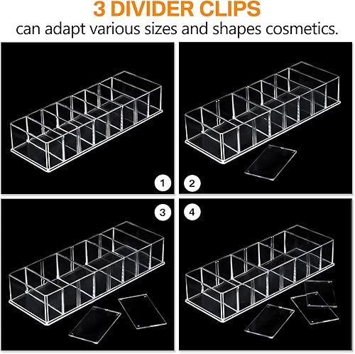 Miniatura 3 de Tuanse Organizador compacto de maquillaje acrílico, 4 unidades, desmontable, 8 espacios, organizador de cajones de tocador transparente, paleta de