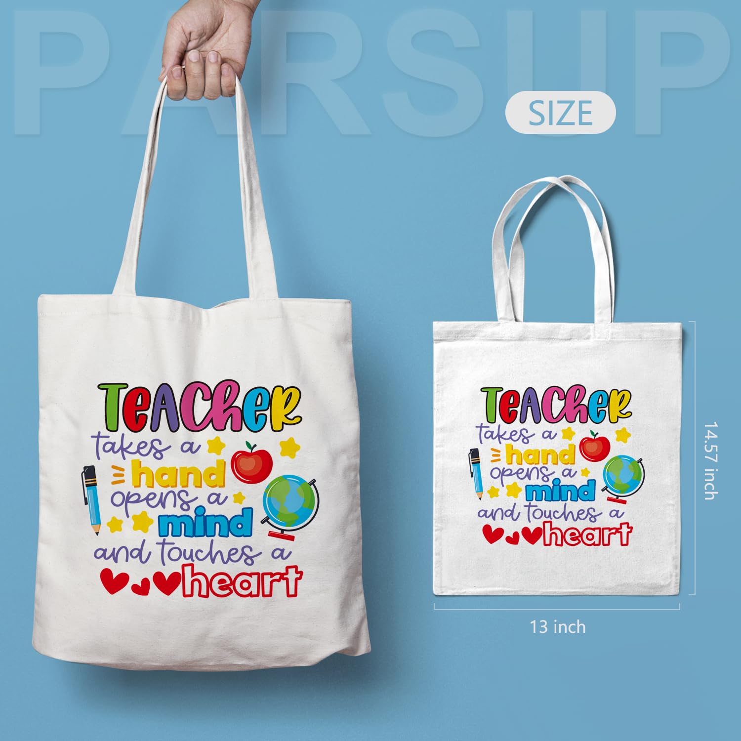 PARSUP 3PCS Teacher Appreciation Basket Bags for Kids Canvas Tote Bags for Students Carrying Thank You Teacher Gift Container with Handle