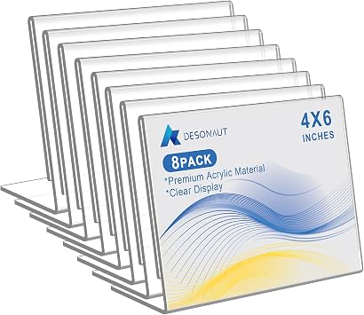 8 Pack Slanted Back Acrylic Sign Holder 6x4 Inches,Clear Plastic Sign Holder Paper Photo Display,Menu Tabletop Stand,Acrylic Picture Frame,Flyer HolderHorizontal
