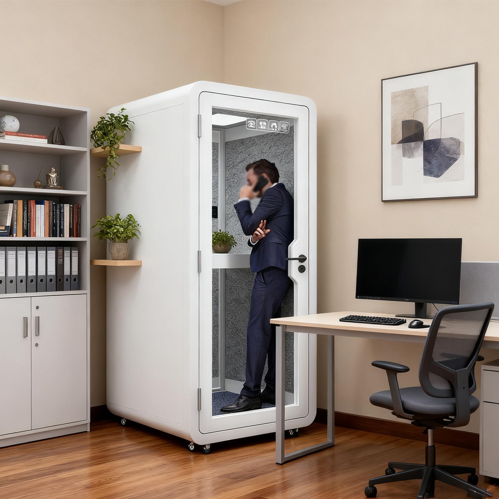 Cápsula acústica portátil de oficina con paneles de aislamiento de sonido para reuniones privadas, llamadas telefónicas y estudio