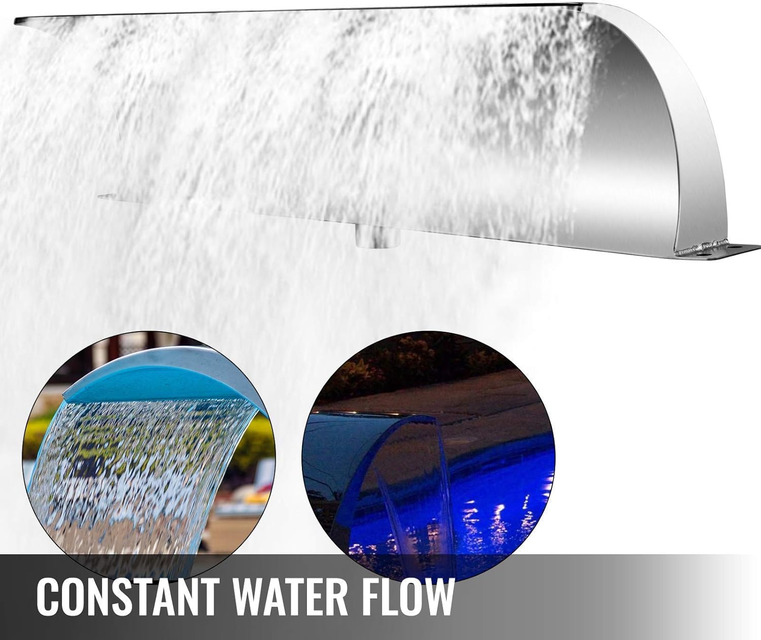 Pool Waterfall Fountain 304 Stainless Steel, Pool Fountains for Inground Pools, Garden Waterfalls Sheer Descent Pond Water