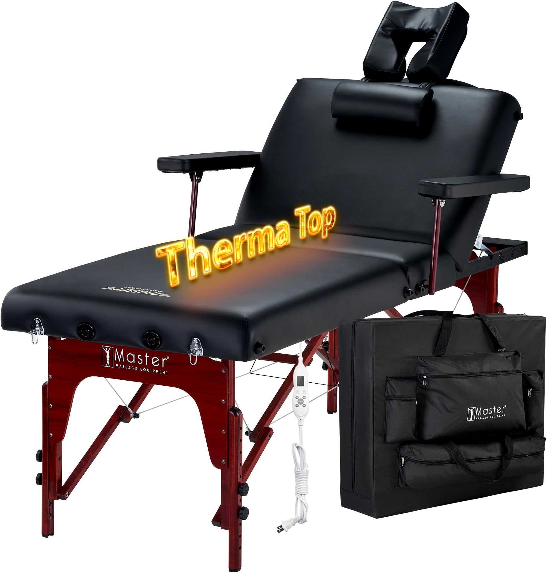 Master Massage 31" Montclair Salon Spa Beauty Therma Top Best Portable Heated Folding Massage Table Bed Couch Package for Facial Tattoo, Black Color with Memory Foam