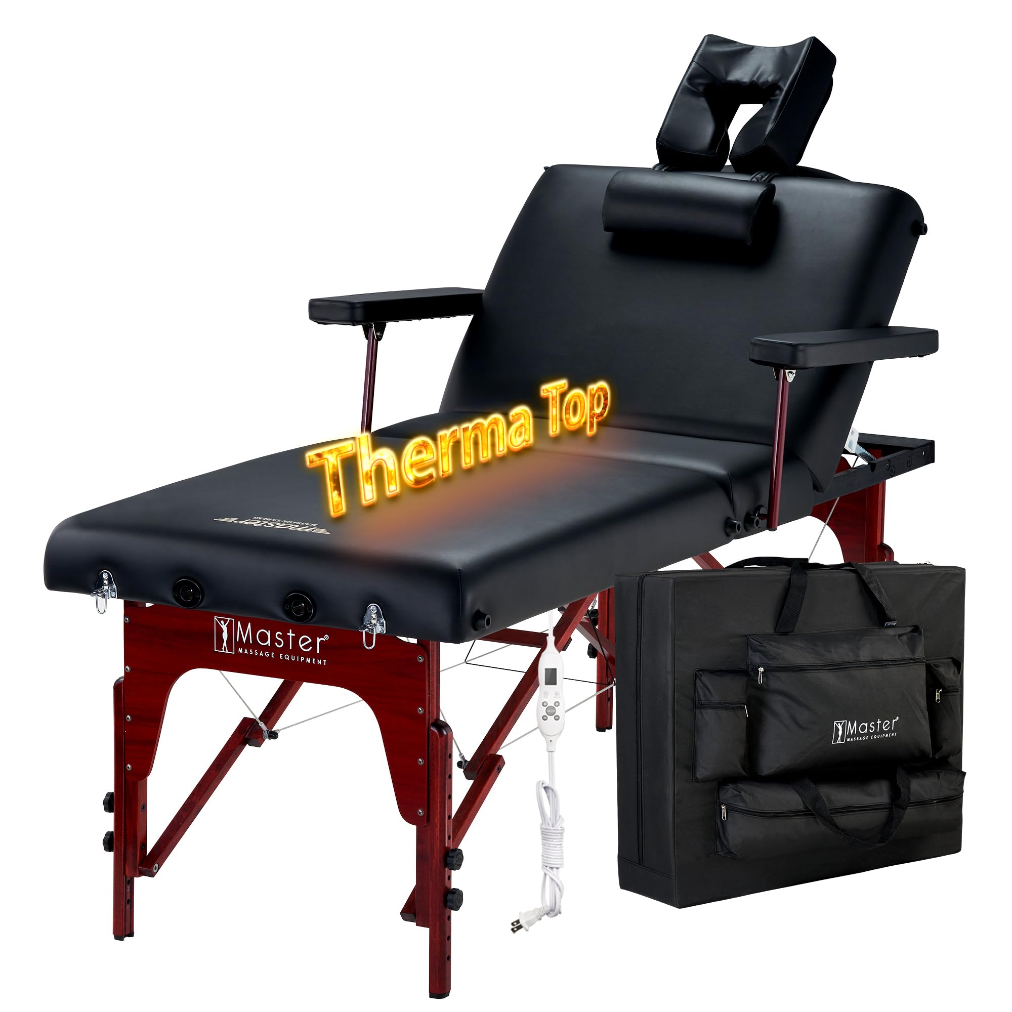 Master Massage 31" Montclair Salon Spa Beauty Therma Top Best Portable Heated Folding Massage Table Bed Couch Package for Facial Tattoo, Black Color with Memory Foam
