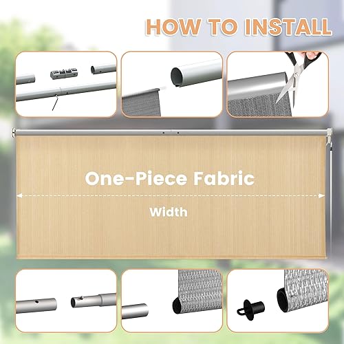 Miniatura 8 de VICLLAX Persiana enrollable para exteriores, 8 pies de ancho x 8 pies de largo, persianas enrollables para patio, con diseño empalmado para patio,