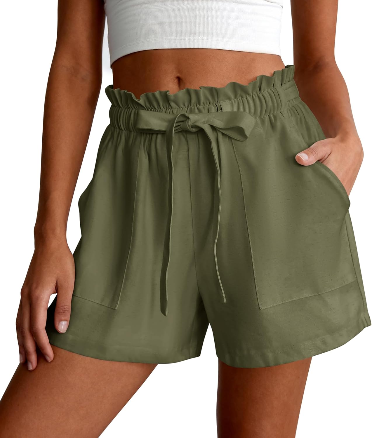 PRETTYGARDEN Summer Shorts for Women Casual Ruffle Drawstring High Waist Wide Leg Comfy Lounge Shorts Beach Cruise Outfits