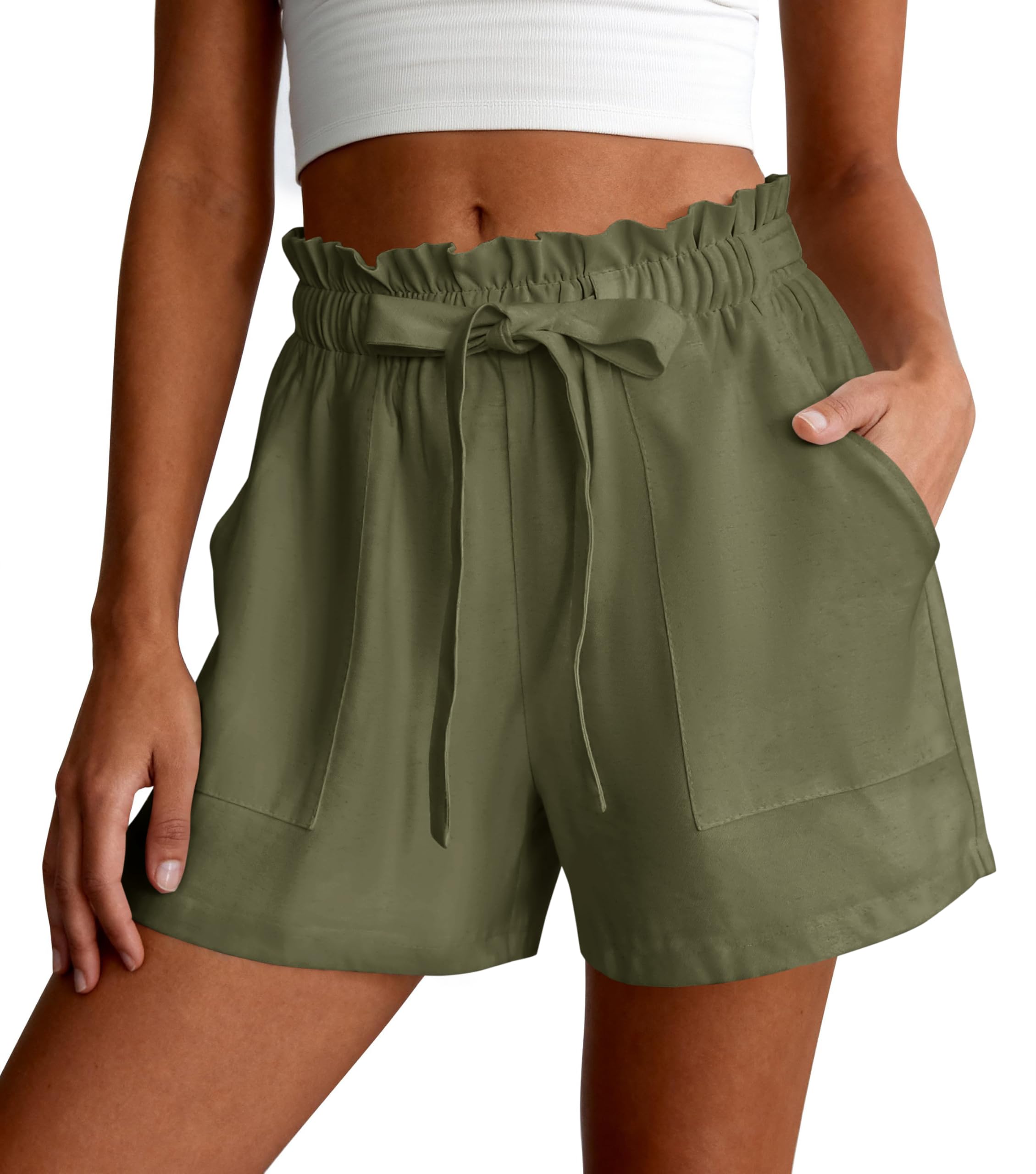 PRETTYGARDEN Summer Shorts for Women Casual Ruffle Drawstring High Waist Wide Leg Comfy Lounge Shorts Beach Cruise Outfits