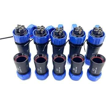 Pack of 5 Connection Plugs, Aviation Plug, SP21, 4 Pin, IP68, 4 Pin, Solderless Aviation Plug, Waterproof Aviation Plug for O