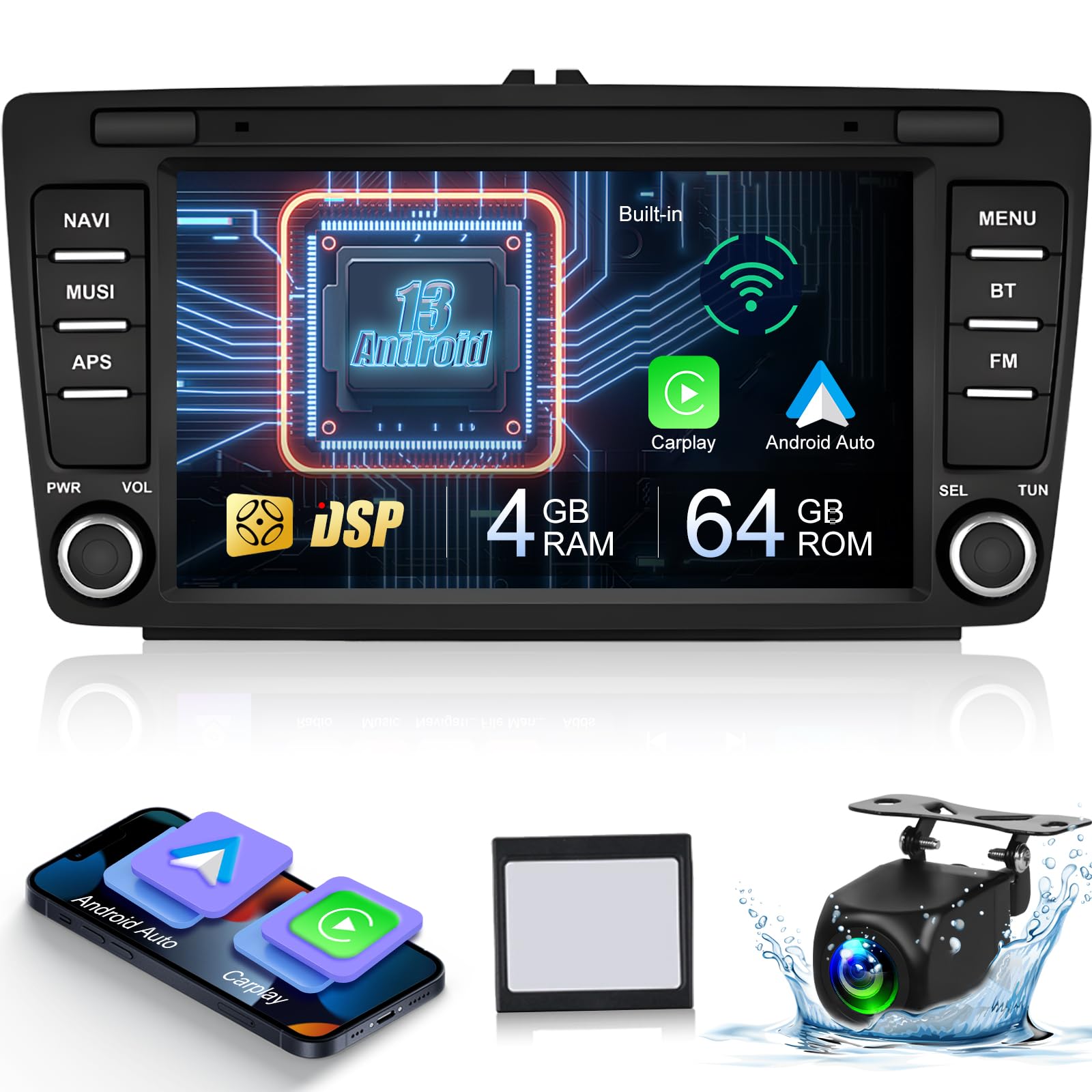 Autoradio Android 7 Pollici NHOPEEW - Wireless Carplay/Android Auto, GPS, DSP, Telecamera Retro