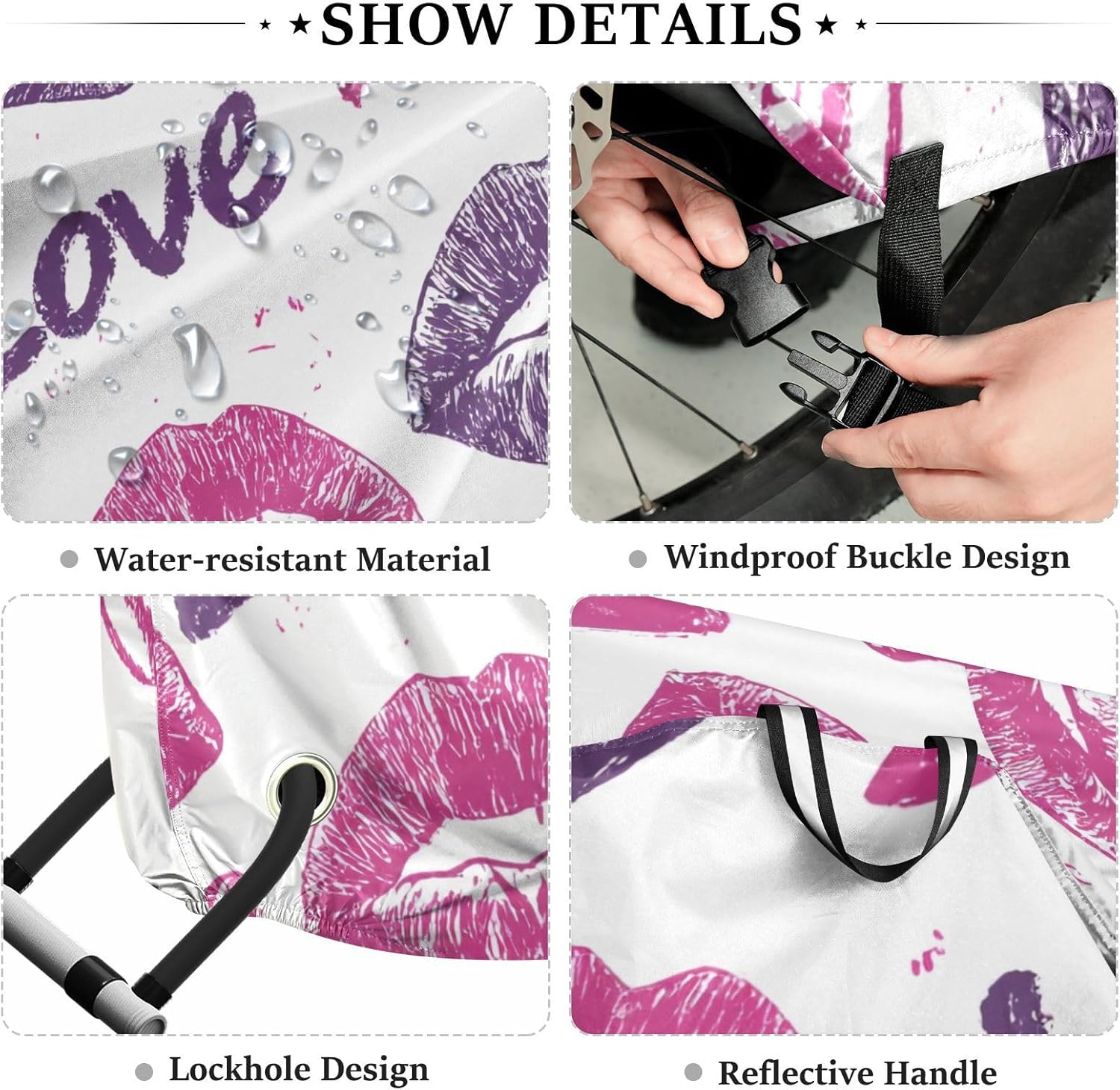 ALAZA Purple Lips Heart Bike Cover Waterproof Outdoor Ebike Bicycle Covers Tarp Protection for 1/2 Bikes, Sun UV Dust Wind Proof