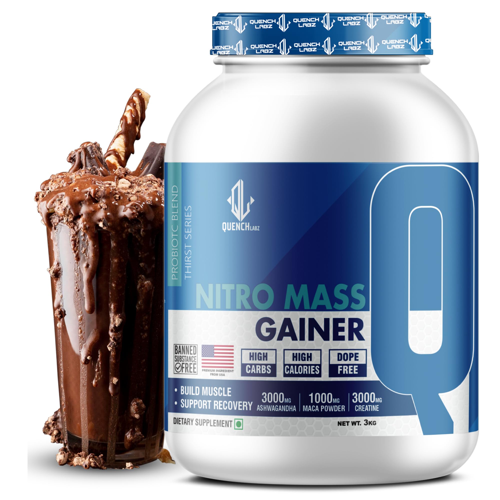 QUENCHLABZ NITRO MASS GAINER 4.5KG Chocolate | 21g Protein, 3g Ashwagandha, 374 Calories | High-Calorie Protein Powder for Weight Gain & Muscle Growth | Creatine & Digestive Enzymes — Amazon image 11