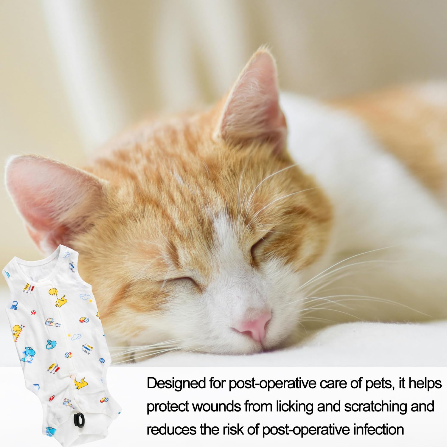 Bojueshaw Cat Surgery Recovery Suit,Baby Cat Cotton Onesie Post Surgery,Cat Body Suits,Abdominal Wound Skin Diseases Suit for Cat(Baby Dinosaur) - Image 4