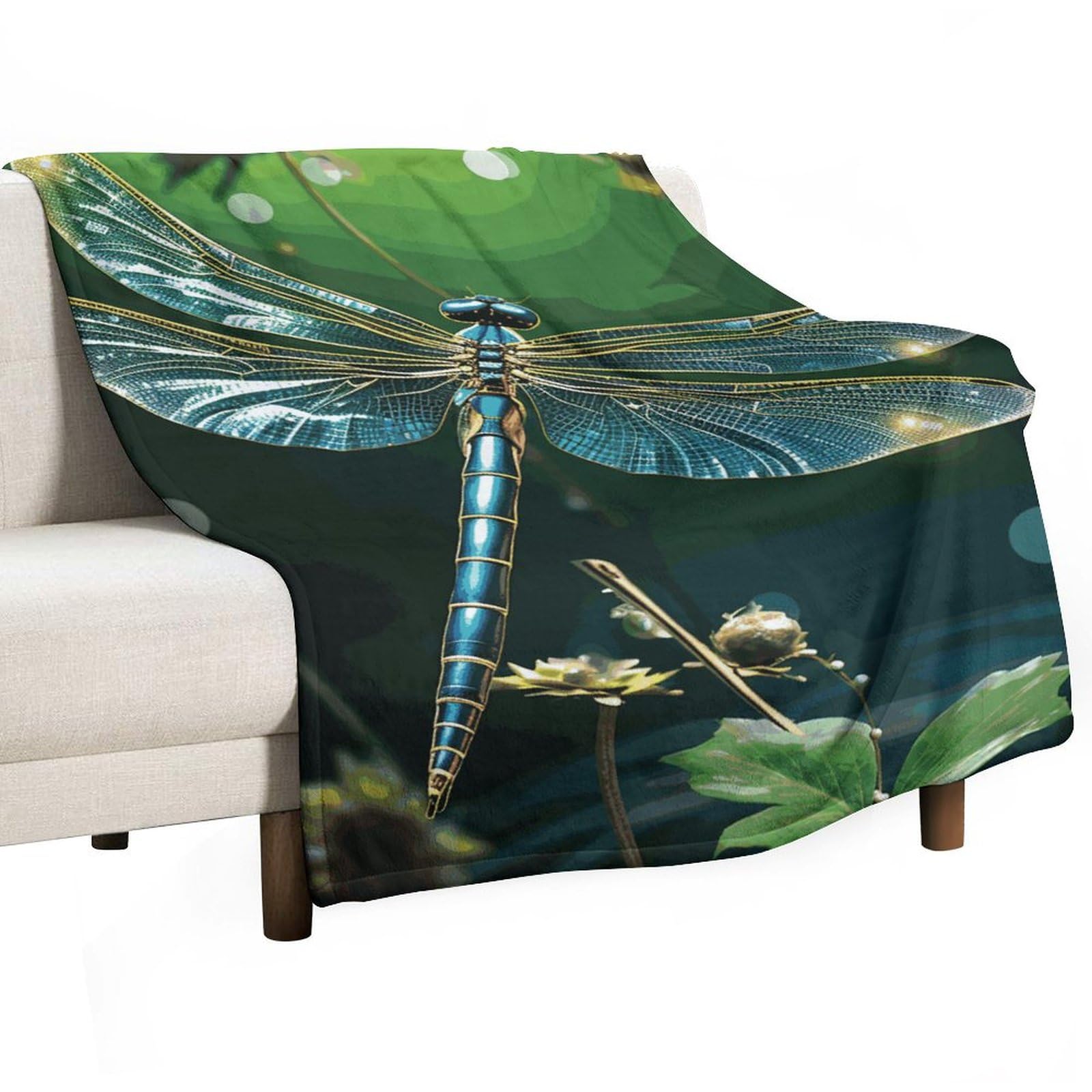 Couverture flanelle libellule 168x229 cm douce et légère pour lit