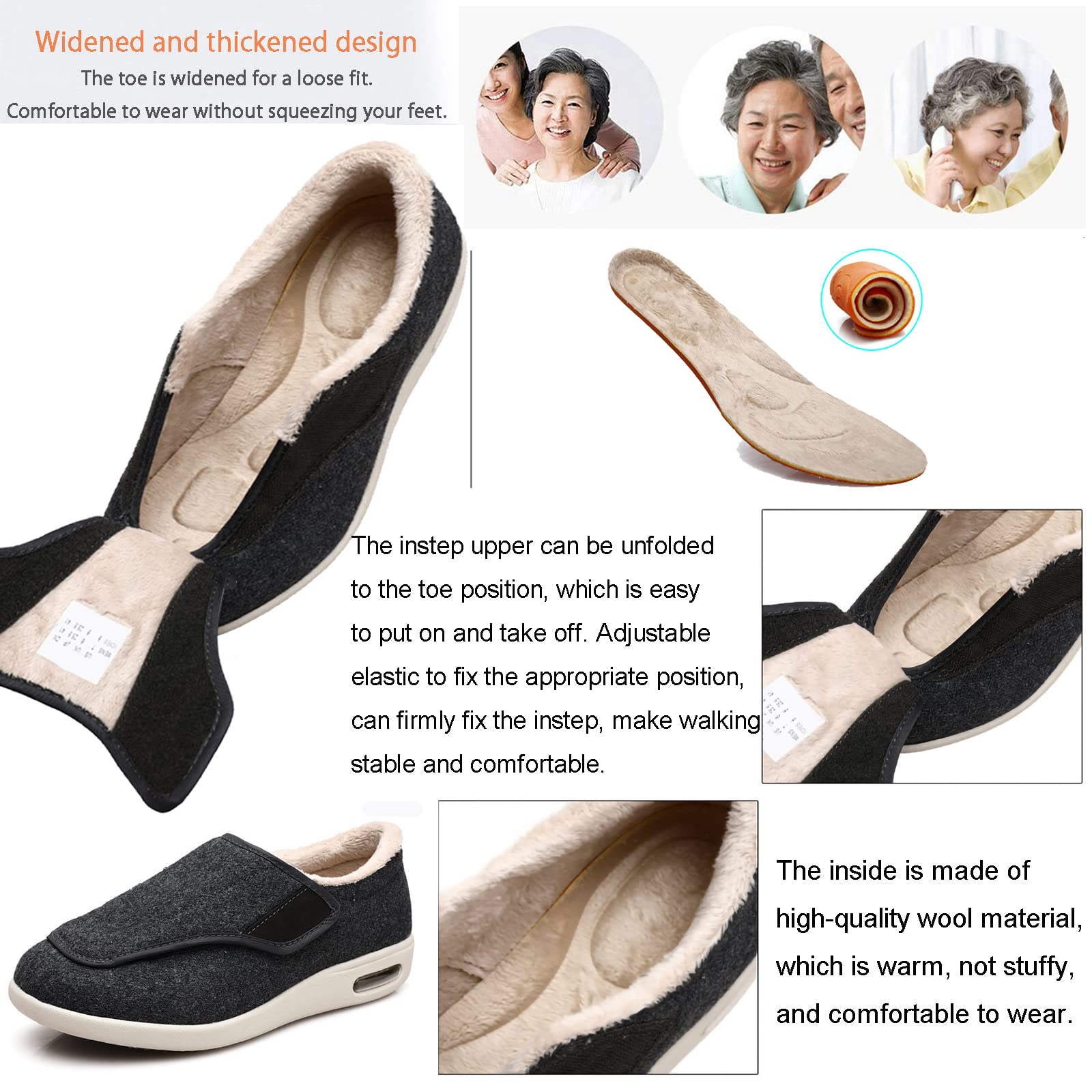 Scarpe da Edema per Diabetici da Donna,Scarpe da Riabilitazione Ortopediche Extra Larghe,Scarpe da Ginnastica per Anziani da Regolabili Traspiranti Leggere per Pantofole per Diabetici