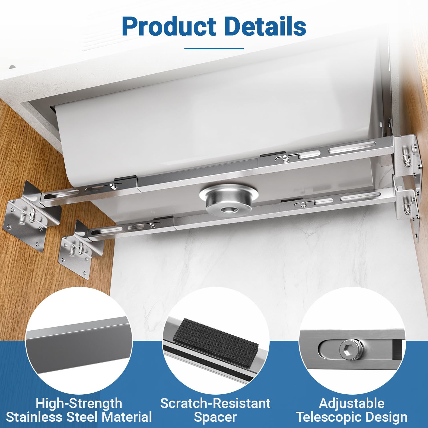 Soporte para fregadero de cocina de 51 a 31.5 in / 80 cm, barra de acero inoxidable ajustable y resistente, kit de fregaderos para cocina, baño, 2 paquetes