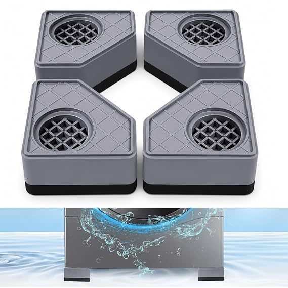 Anti Vibration Pads for Washing Machine (4 Pack) | Shock Absorbing Rubber Feet | Noise Reduction & Anti Slip Stand for Washer, Fridge & Furniture | Heavy Duty Floor Protector (Grey)