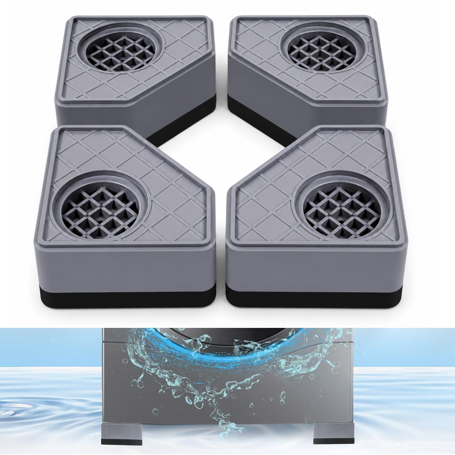 Anti Vibration Pads for Washing Machine (4 Pack) | Shock Absorbing Rubber Feet | Noise Reduction & Anti Slip Stand for Washer, Fridge & Furniture | Heavy Duty Floor Protector (Grey)-image-27