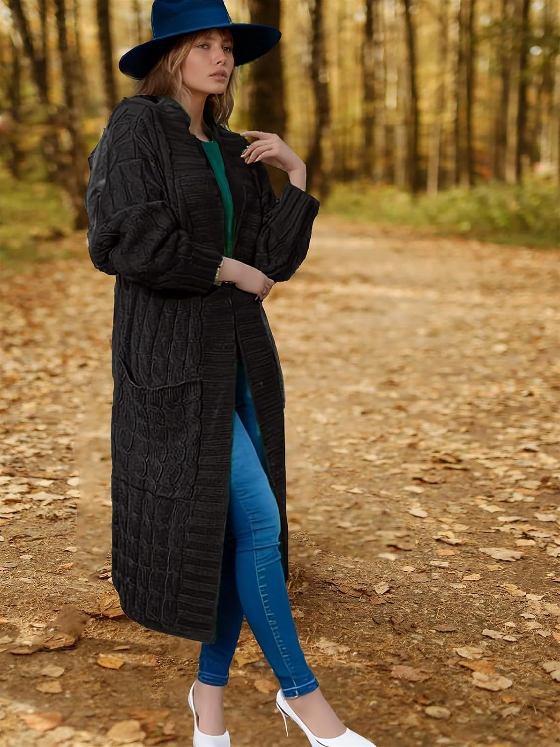 Long Cardigan Sweaters for Women 2026 Spring Fall Open Front Long Sleeve Clable Knit Sweater Coat with Pockets - Image 4