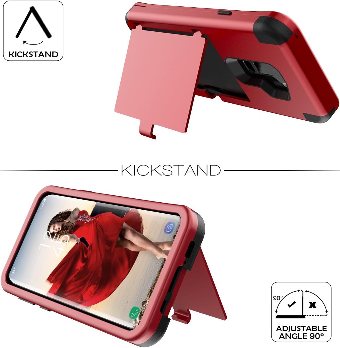 WeLoveCase S9 Plus Wallet Case Defender Wallet Design with Hidden Back Mirror and Card Holder Heavy Duty Protection Shockproof 3 in 1 All-Round Armor Protective Case for Samsung Galaxy S9 Plus - Red